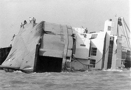 The Herald of Free Enterprise, which sank off Zeebrugge on March 6, 1987.