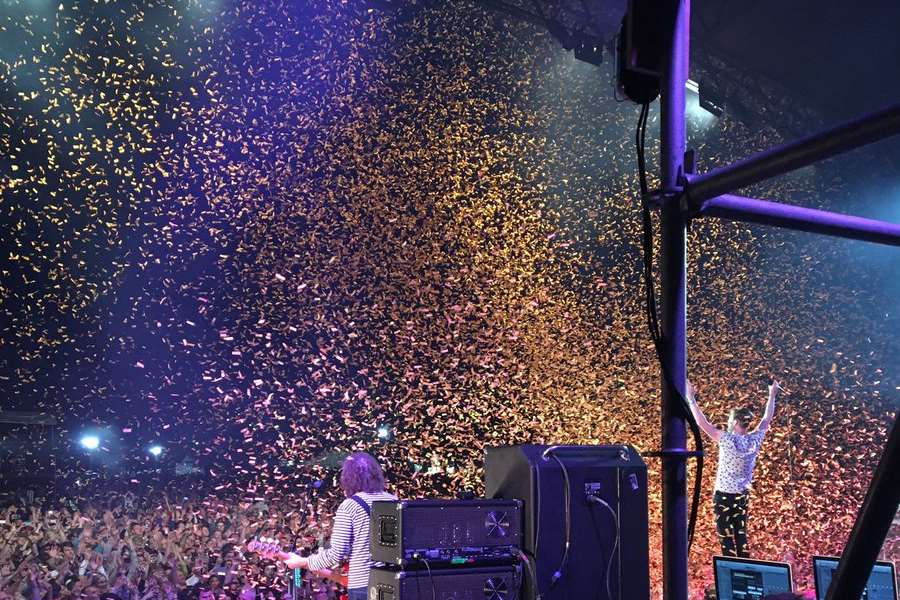 Confetti explodes into the crowd as Kaiser Chiefs perform. Picture: support act @thisisvitamin
