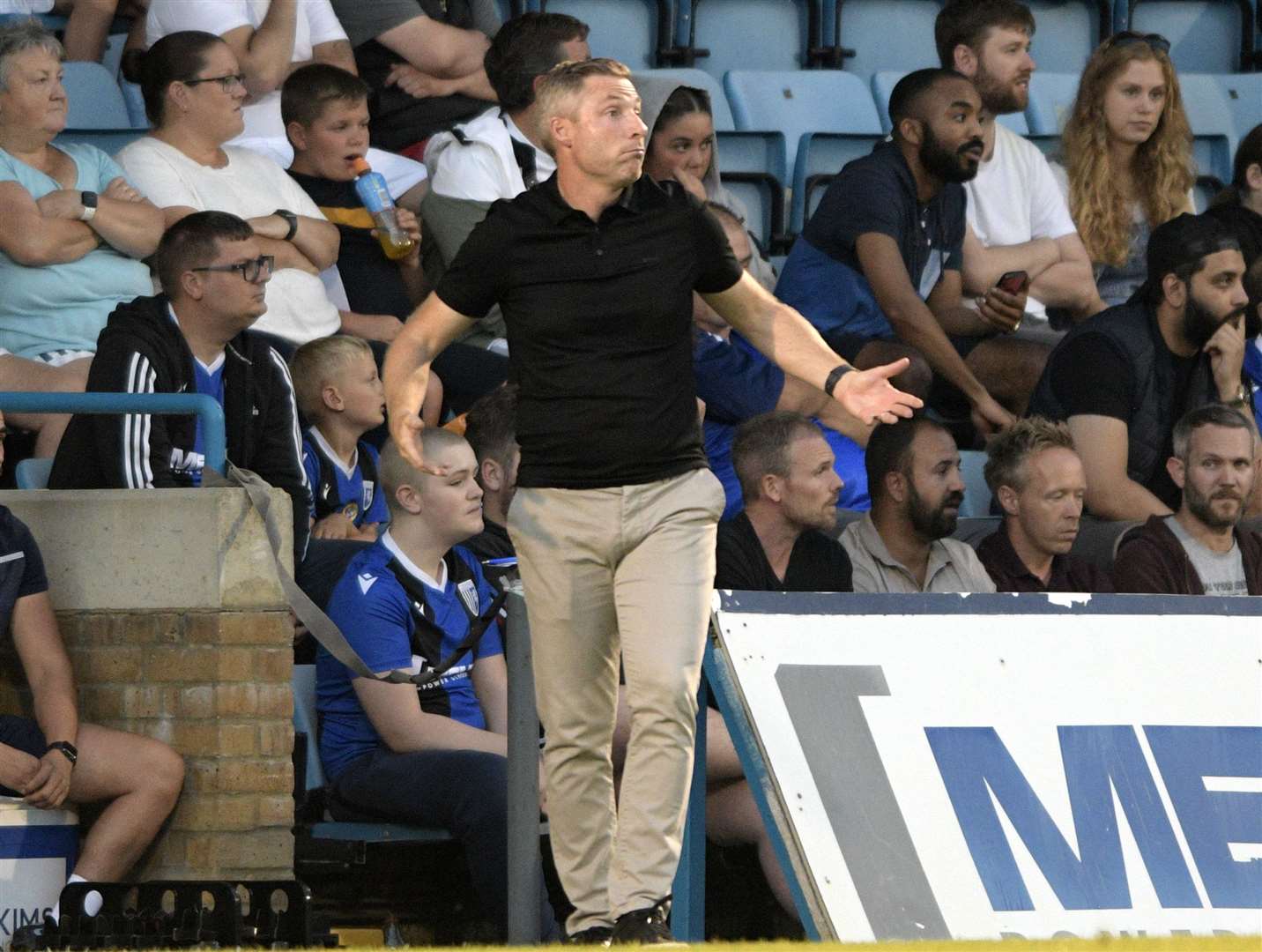 Gillingham boss Neil Harris during their game with Harrogate. Picture: Beau Goodwin