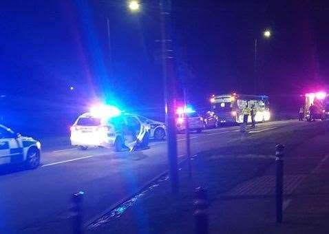 Emergency services in Sutton Road last night. Picture: Roger Wilkins