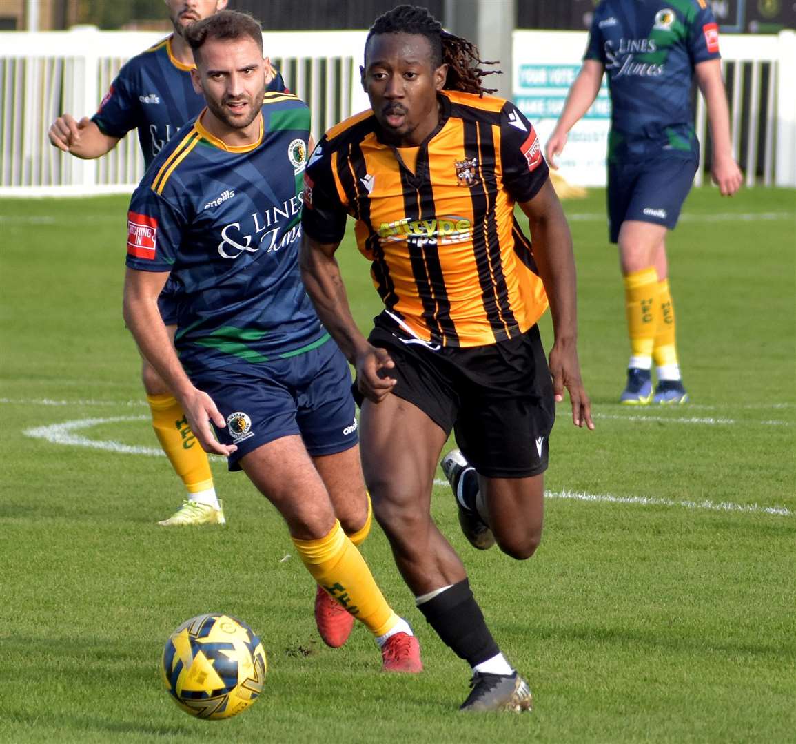 Folkestone's Kadell Daniel on the ball in their weekend FA Trophy triumph over Horsham. Picture: Randolph File
