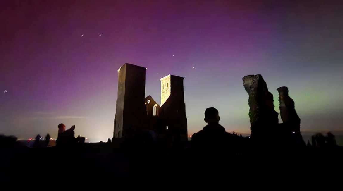 The historic Reculver Towers in Herne Bay was lit up by the Northern Lights last night. Picture: Georgina Howard