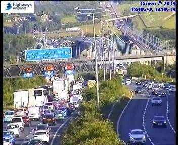 Cameras showed queuing traffic on M2 Medway Bridge coastbound. Picture: Highways England