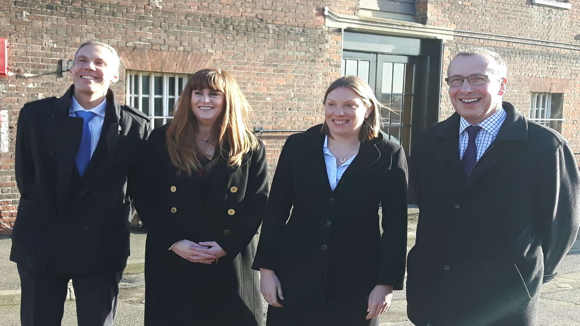 Stuart McLeod, head of the Heritage Lottery Fund, for south east England, Rochester and Strood MP Kelly Tolhurst, heritage minister and Chatham MP Tracey Crouch and Bill Ferris chief executive of the Chatham Historic Dockyard Trust