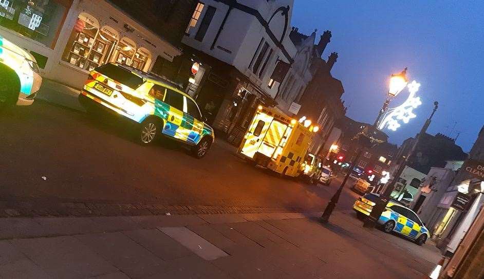 Police cars and an ambulance were called to Rochester High Street early on the morning Mr Sullivan's body was discovered. Picture: Sally at Off The Wall Photography