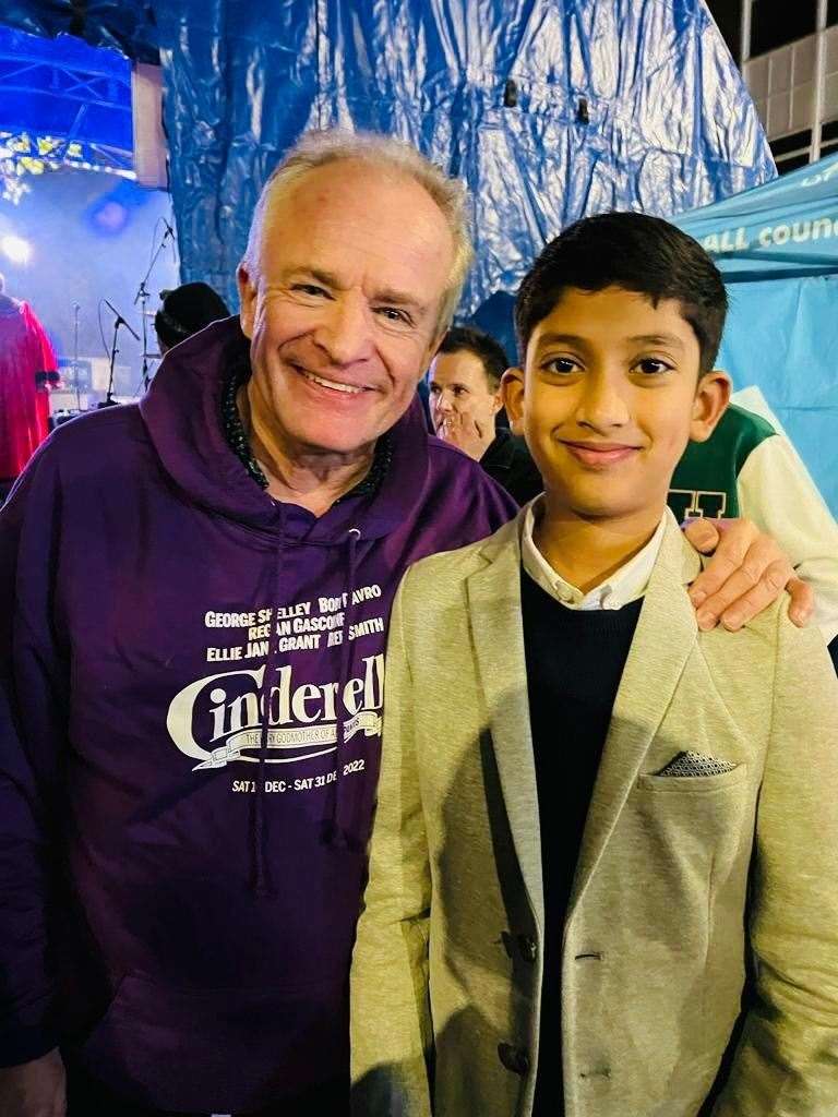 Comedian Bobby Davro and 11-year-old Kayne Joseph, who won the council's colouring competition and got the chance to switch on the lights