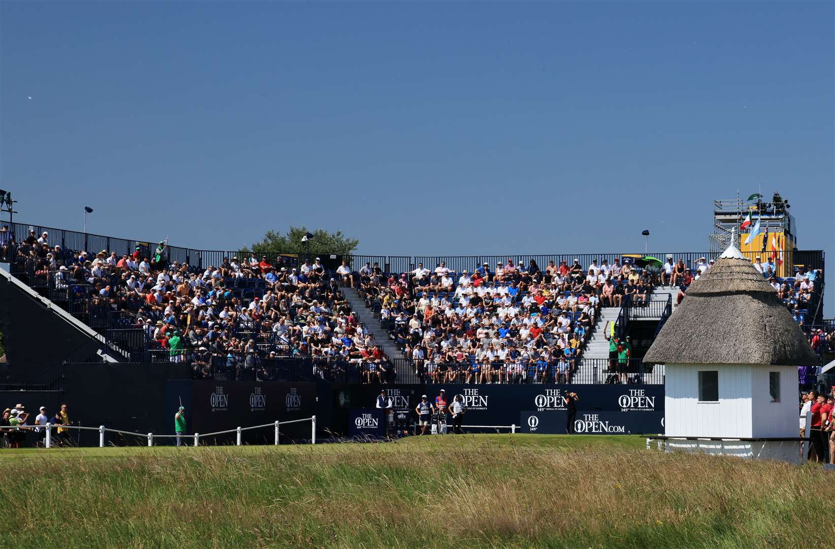 Thousands in the crowd watch Viktor Hovland of Norway tees off on the 1st hole during Day Four of The 149th Open at Royal St George’s Golf Club. Photo by David Cannon/R&A/R&A via Getty Images