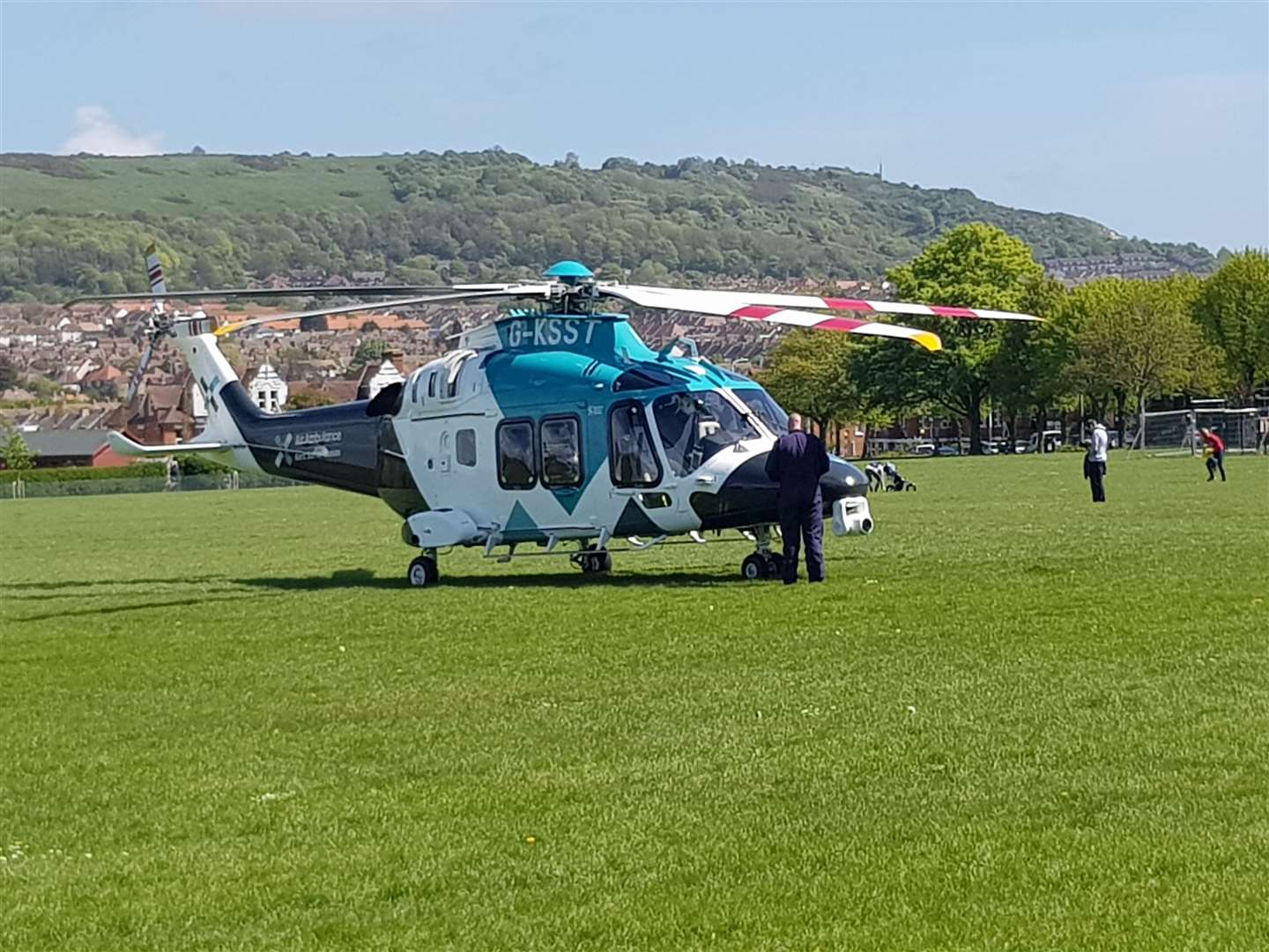 The air ambulance at Radnor Park. Photo: Clive Mardon