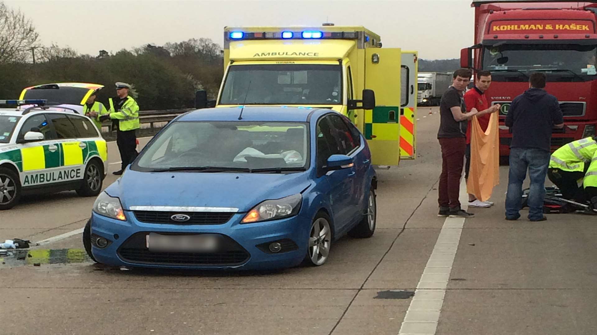 Emergency services at the serious crash on the M20. Picture: Claire Reeves