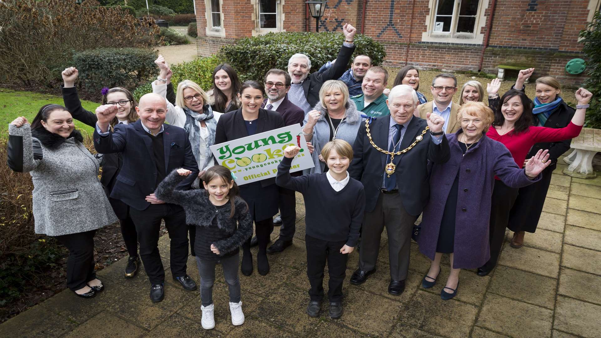 Primary category winner Antonin Corcoran, 10, of Petham Primary (front, right) at the VIP luncheon with other winners, supporters, and judges of the 2017 Young Cooks contest.