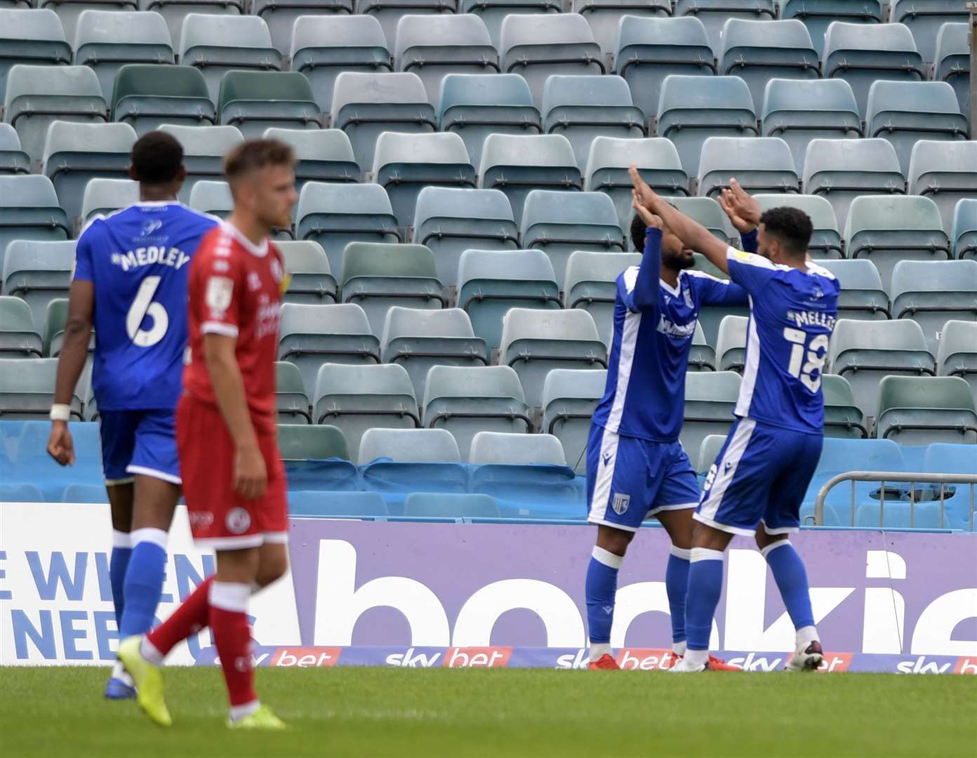 Gillingham celebrate the opening goal scored by Trae Coyle Picture: Barry Goodwin
