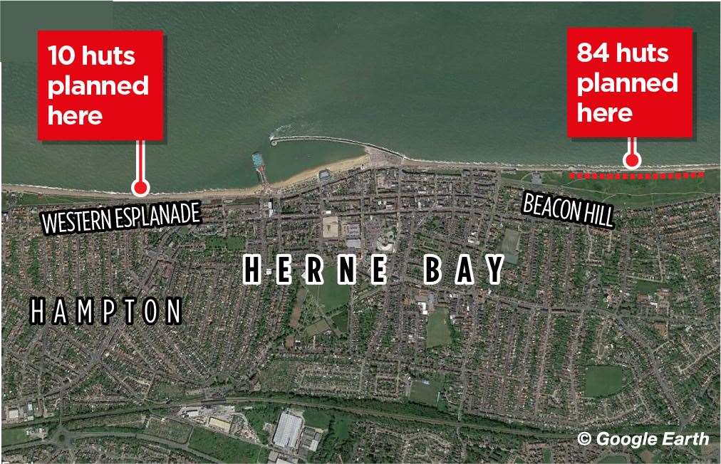 Where the huts are planned to go in Herne Bay