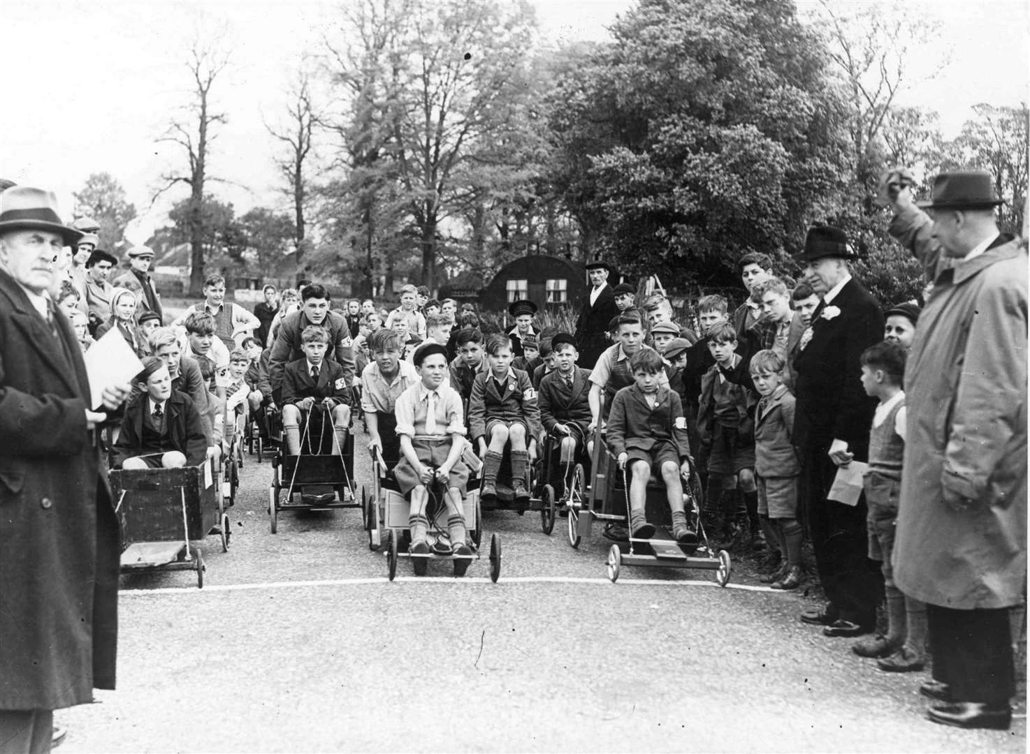 In the days when life's pleasures were decidedly more simple than today, children enjoyed making soap box carts. Pictured is the Mote Park soap box derby in 1950, with the Mayor Alderman W. Day doing the honours