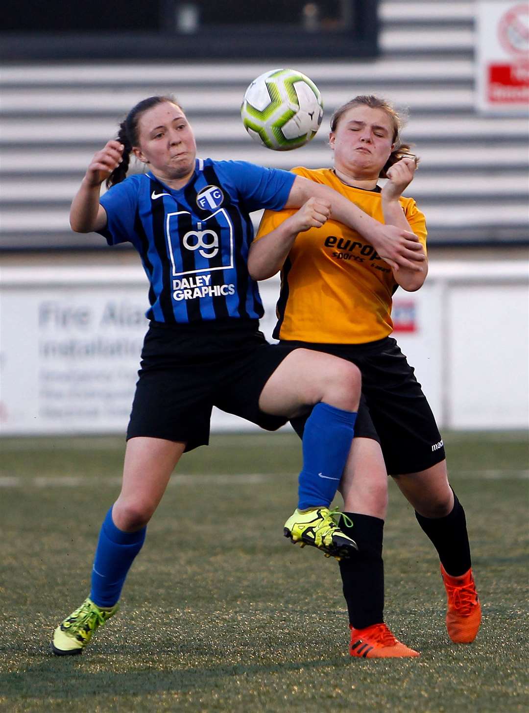 Tankerton (blue/black) take on Maidstone in the Under-16 Kent Girls Cup final Picture: PSP Images