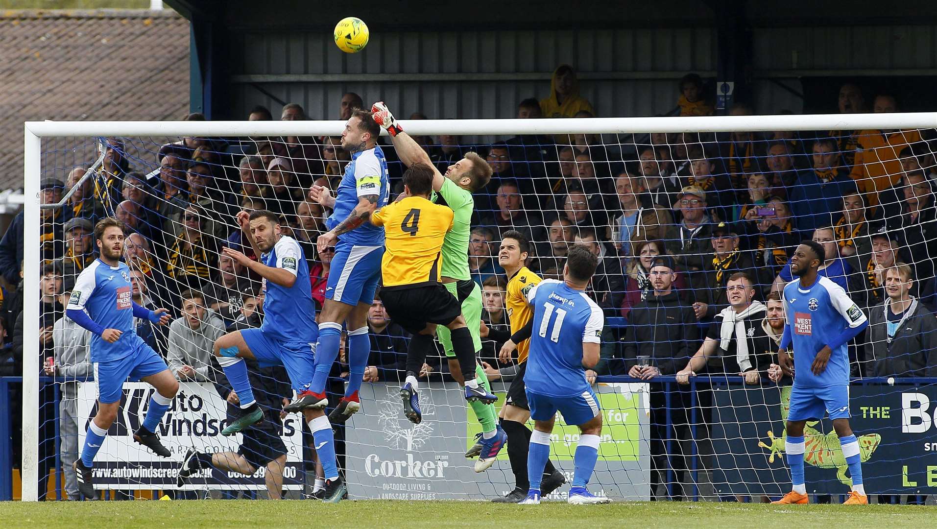 Goalkeeper Jon Henly punches clear as Angels come under pressure Picture: Sean Aidan