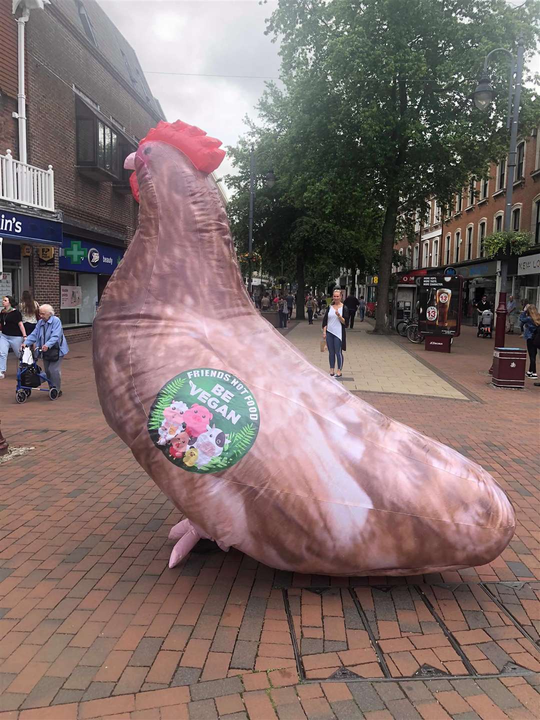 Animal Aid activists brought a huge inflatable chicken to Tunbridge Wells as part of their vegan campaign. (2332177)