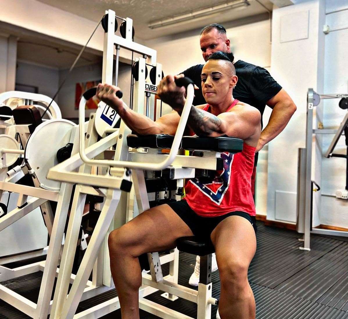 Bodybuilder Frances Amies-Winter training with owner Luke Treeby. Picture: Frances Amies-Winter