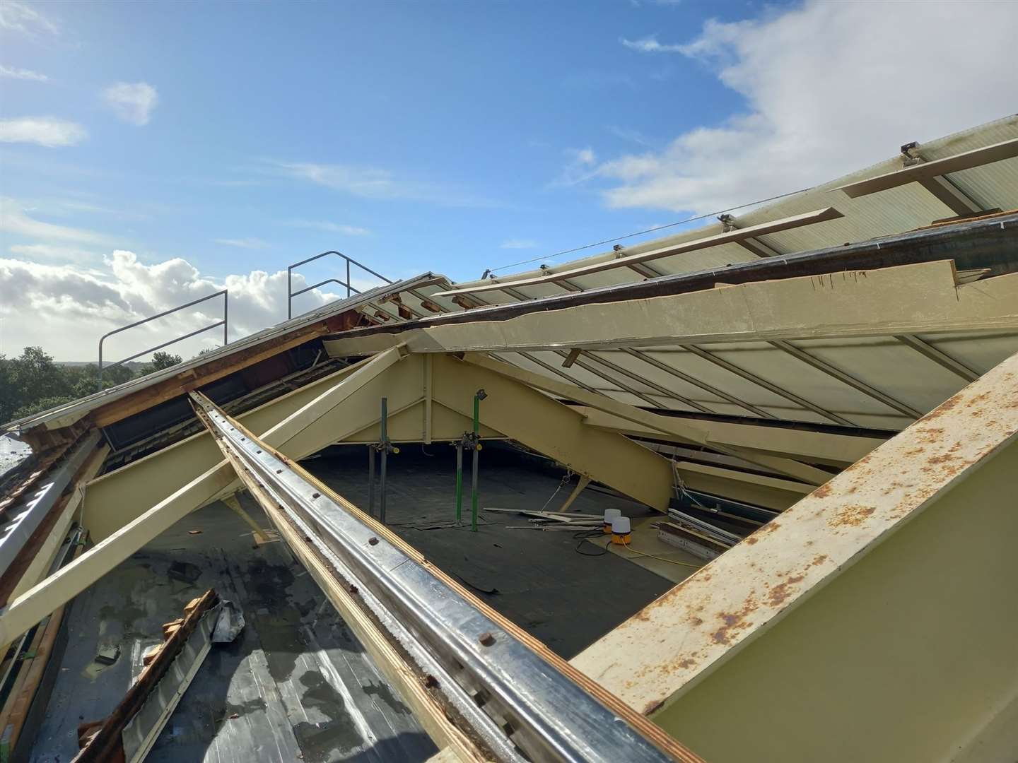 Panels have been removed from the roof to inspect damage. Photo: Ashford Borough Council