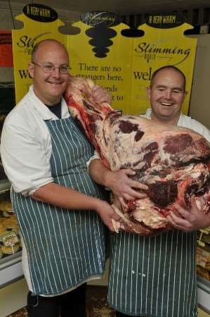 Butchers Shaun and Steve O'Meara show how much weight they have lost Picture by Andy Payton