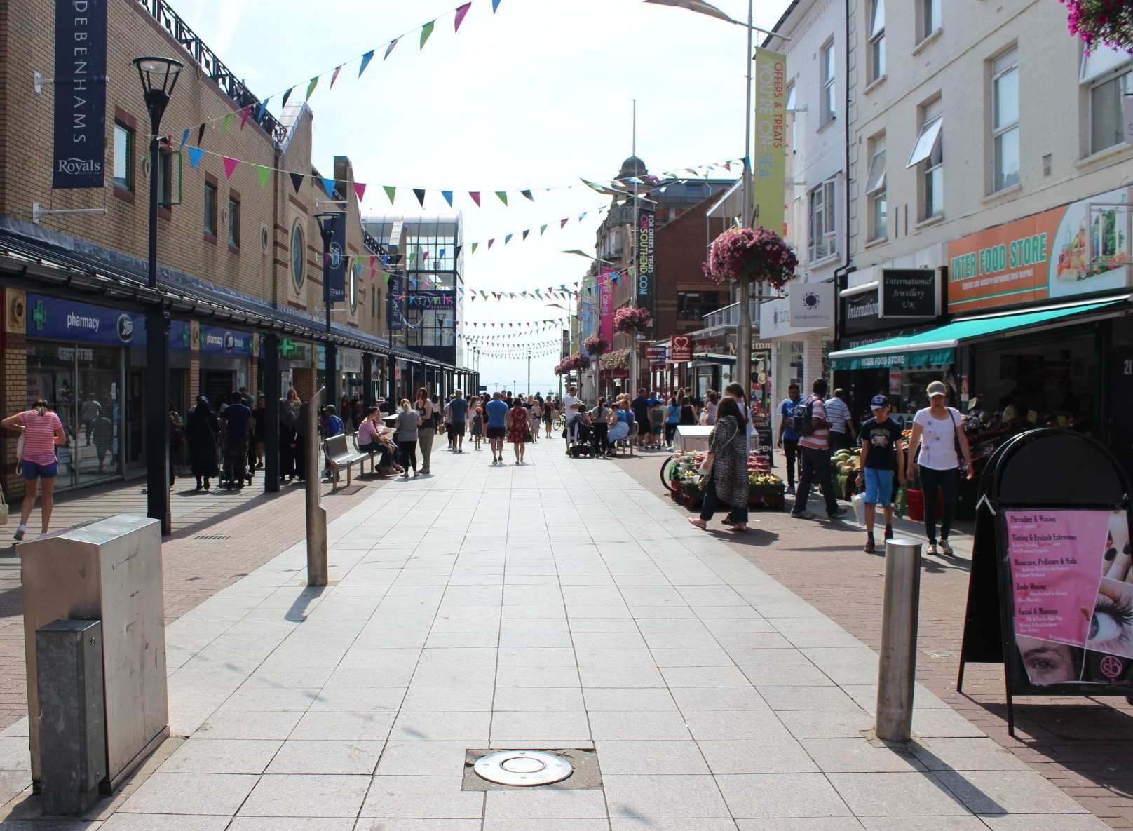 Southend: Car-free pedestrianised high street with Royals Arcade makes shopping a pleasure.