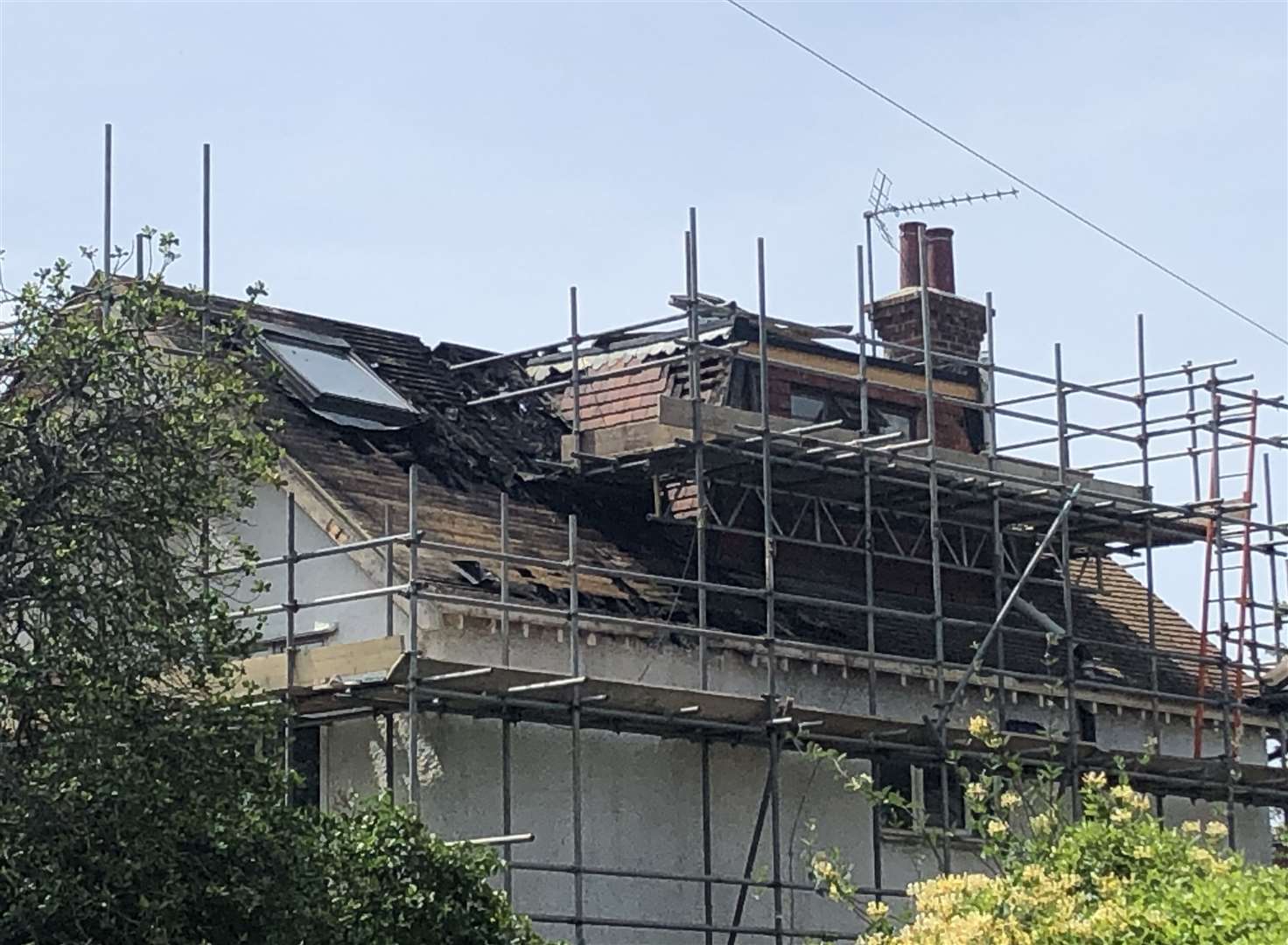 The blaze ripped through the property's roof