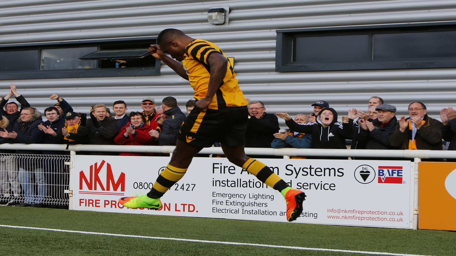 Jamar Loza celebrates his first goal against Southport Picture: Andy Jones