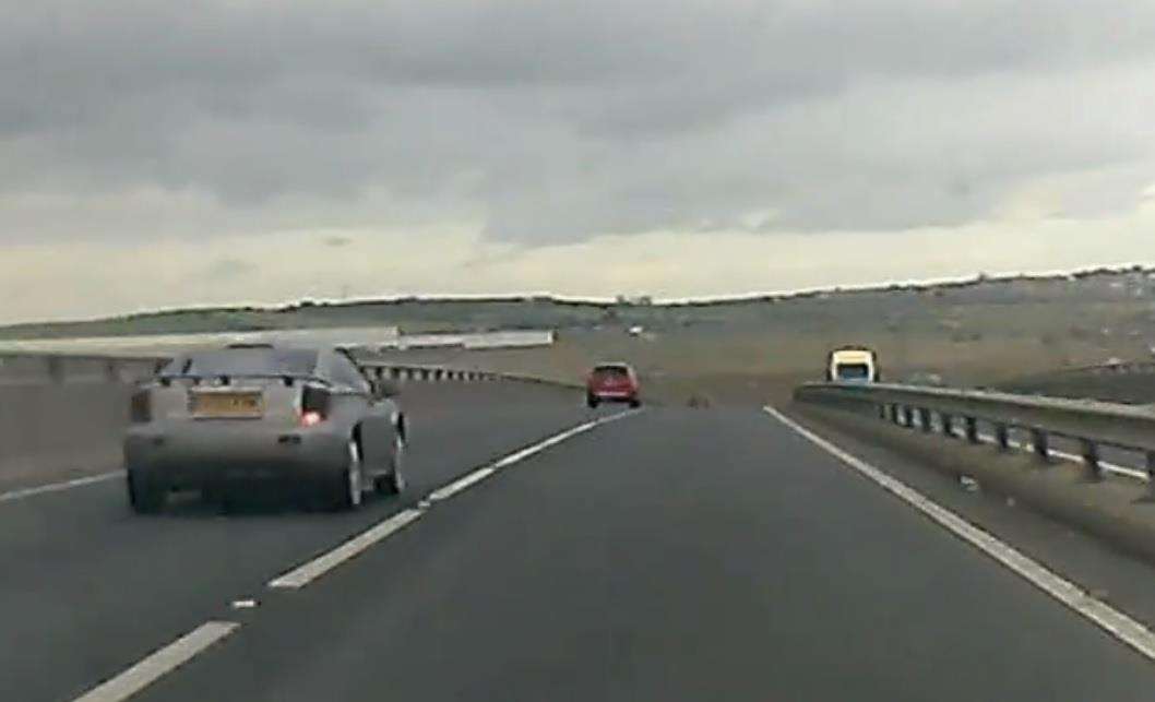 The car on the left begins to undertake on the Sheppey Crossing. Video: Aston Townsend