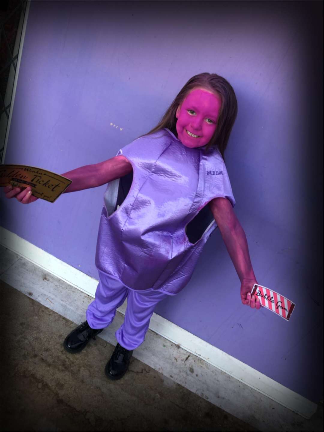 Niamh Jackson, aged six, of Shears Green Infant School in Northfleet dressed as Violet Beauregarde from Charlie and the Chocolate Factory (7626133)