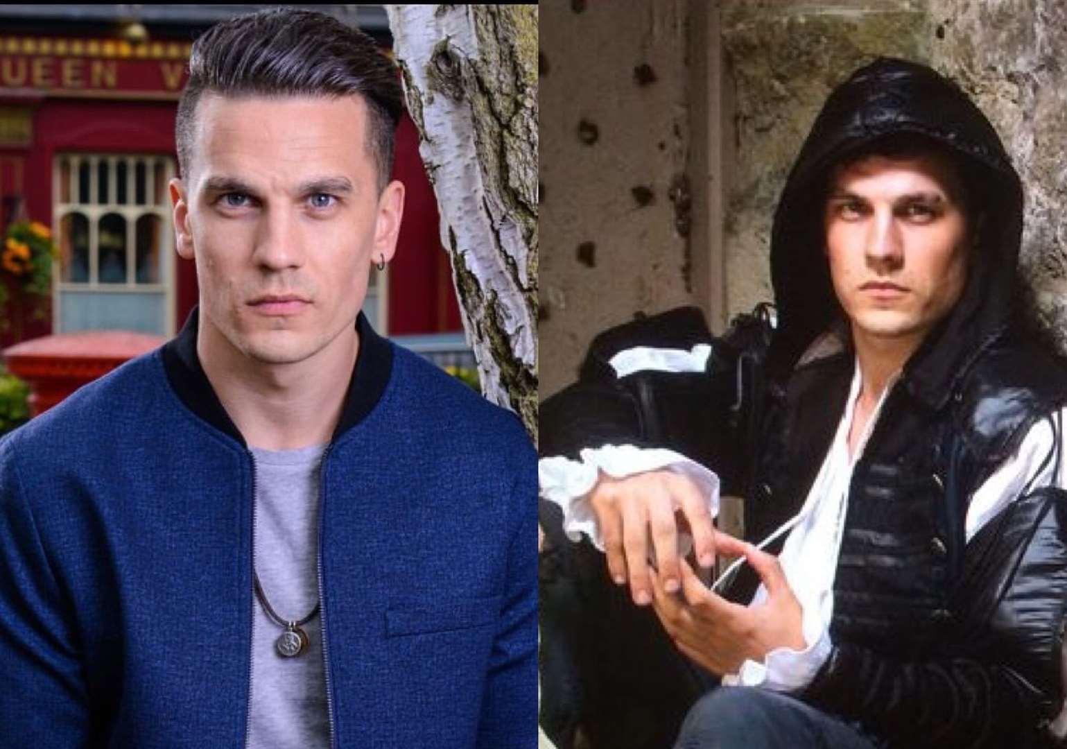 Aaron Sidwell, in Eastenders (left) and as Tybalt in Romeo and Juliet with the Changeling Theatre