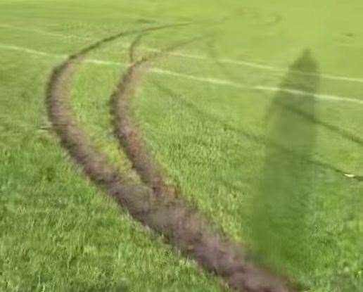 Tyre tracks have torn up the fields. Picture: New Ash Green JFC