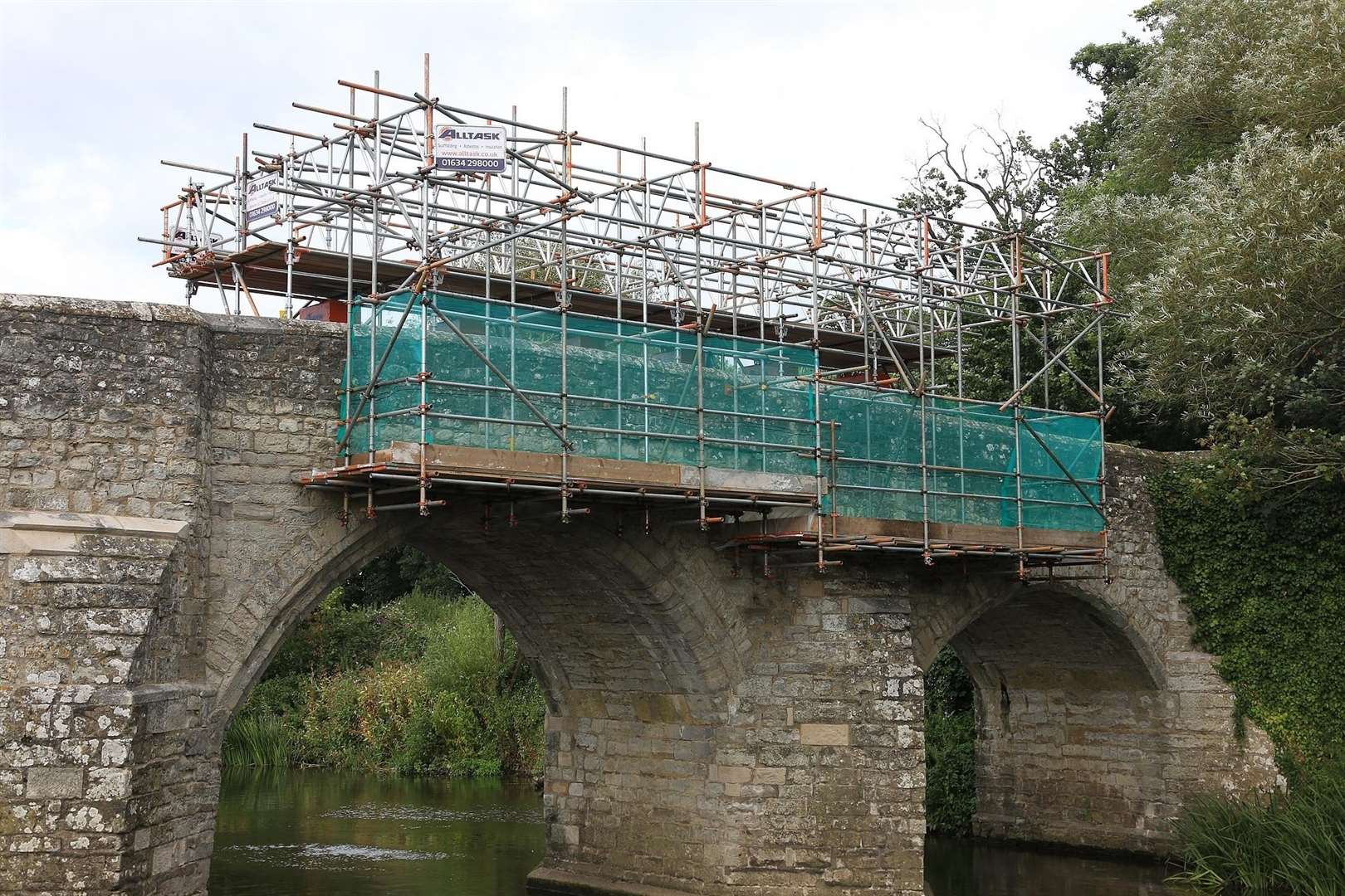 Scaffolding at the site of Teston Bridge last year as repairs took place