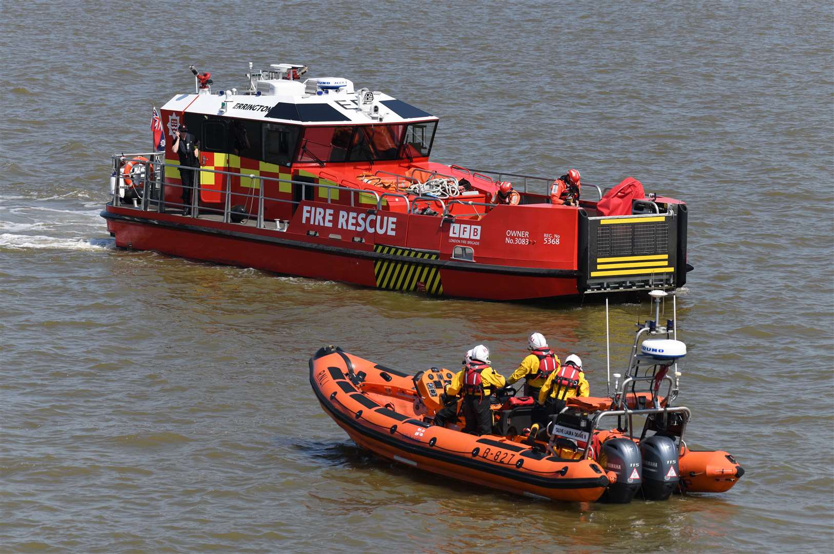 Gravesend RNLI's Atlantic 85 and LFB Fire Boat ERRINGTON. Picture: Fraser Gray