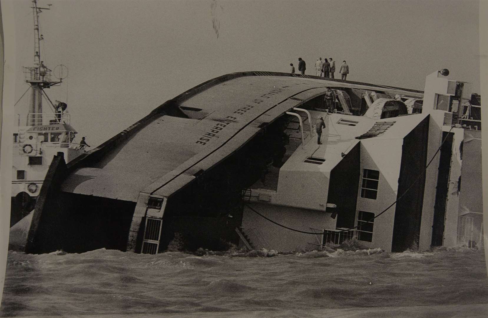 The capsized ferry in the Zeebrugge disaster, 1987