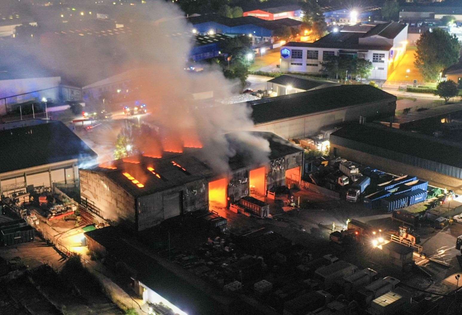 The blaze engulfed the site at the Eurolink Industrial Estate. Picture: UKNIP