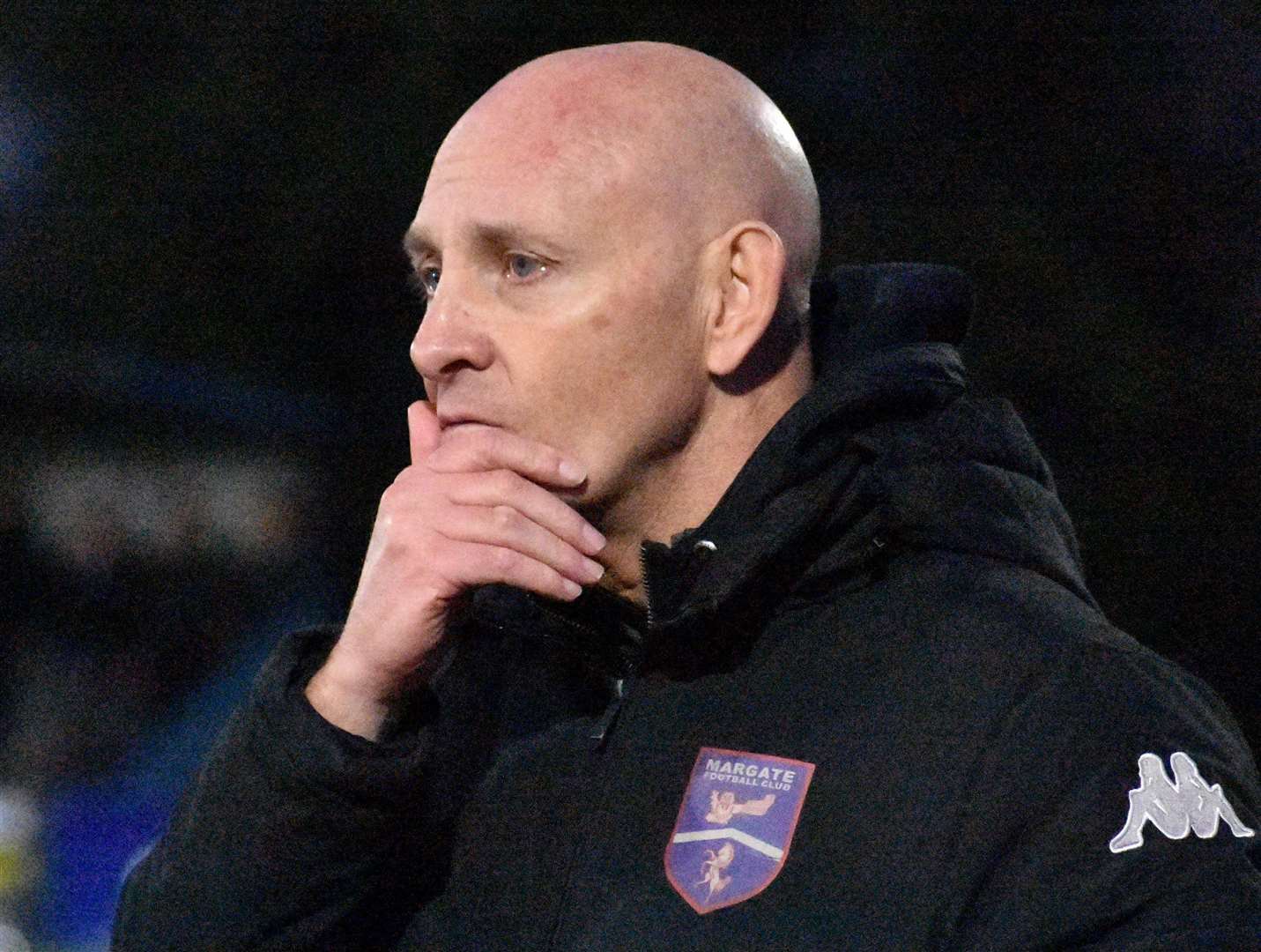 New Margate manager Mark Stimson watches his new charges suffer a 1-0 Isthmian Premier loss to Carshalton at the weekend. Picture: Randolph File