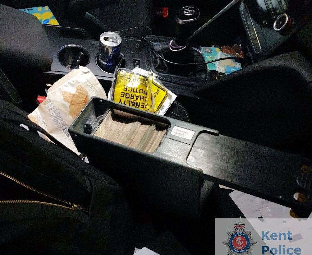 Cash found in the car. Picture: Kent Police