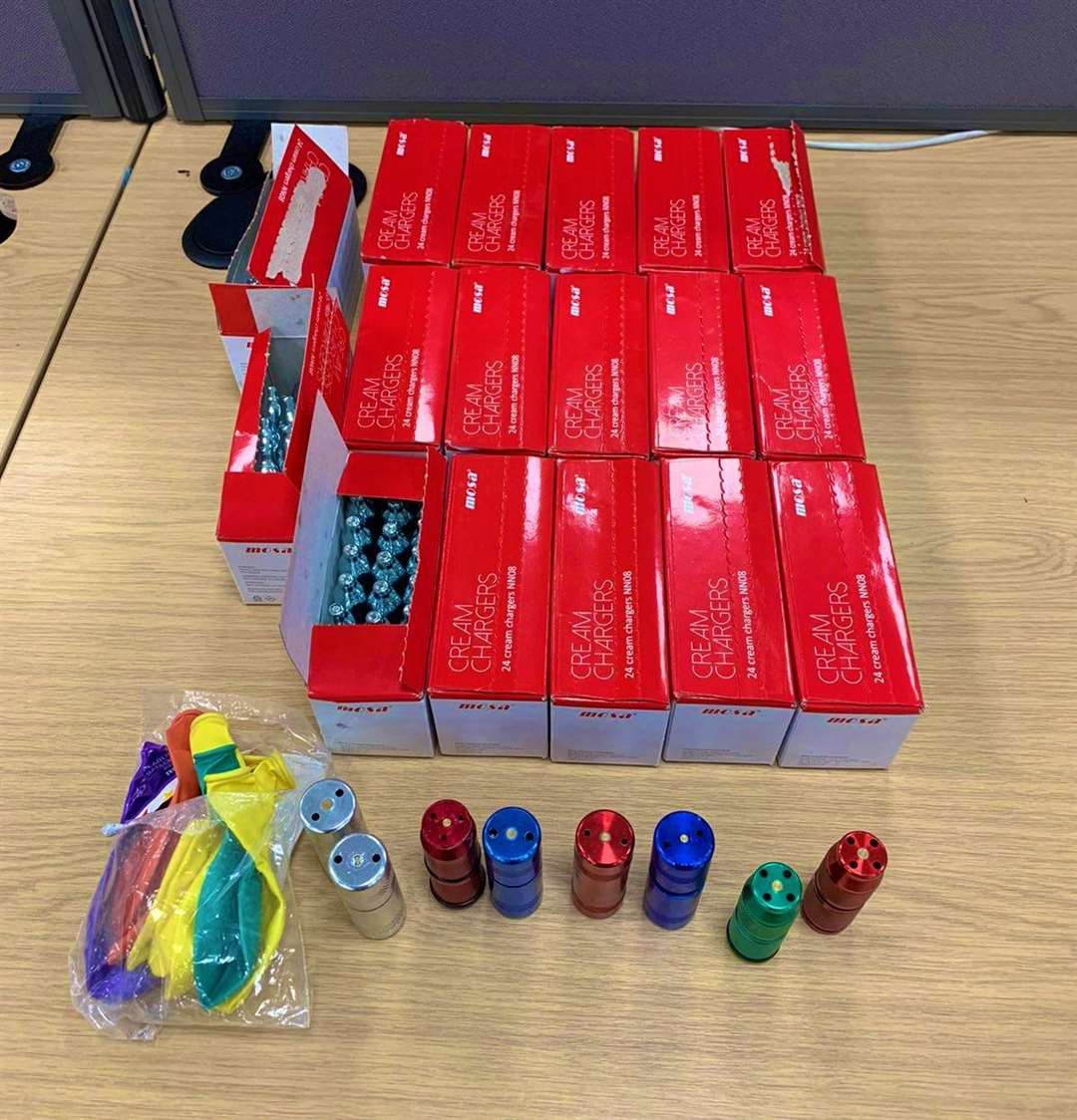 Police seized 400 cannisters of nitrous oxide at a country park. Picture: Kent Police