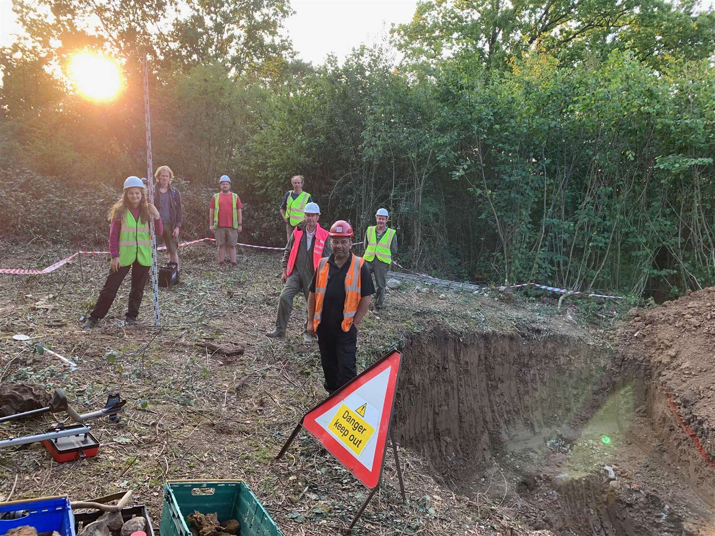 The team working on the dig. From left: Alice Leader, Andy Wall and Andy Kay of JC White Geomatics, Dan Tuson, Colin Welch of Research Resource, Colin Dimmock and Sean Welch of Research Resource