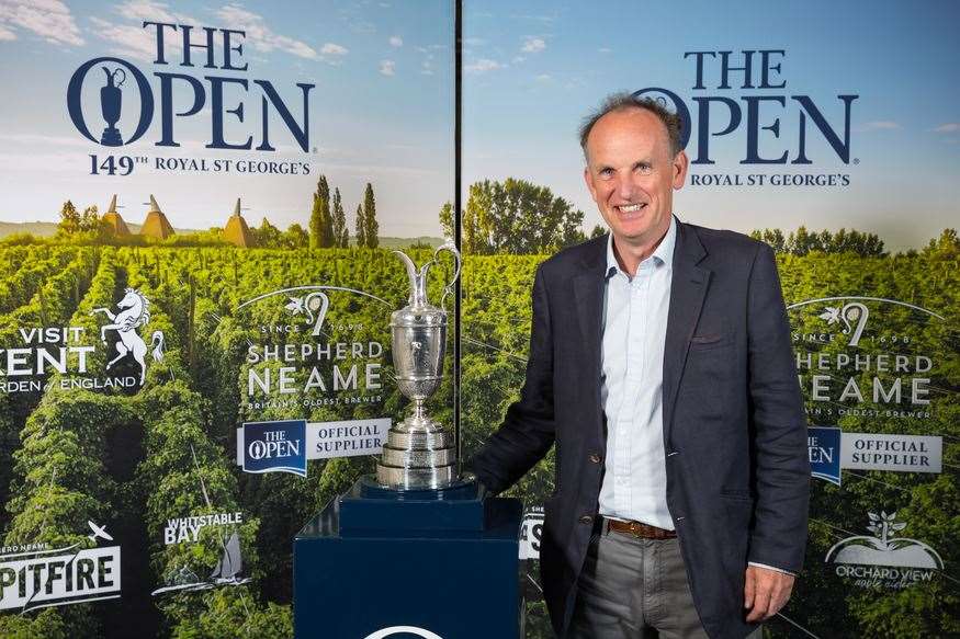 Shepherd Neame's director of retail and tenanted operations, Nigel Bunting, with the famous Claret Jug after it made a visit to the Faversham brewer