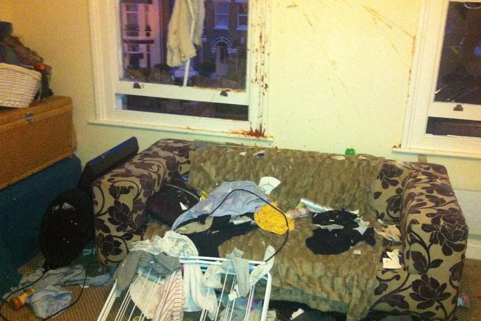 The trail of destruction left by Martin Geraghty in Rebecca Shaw's flat