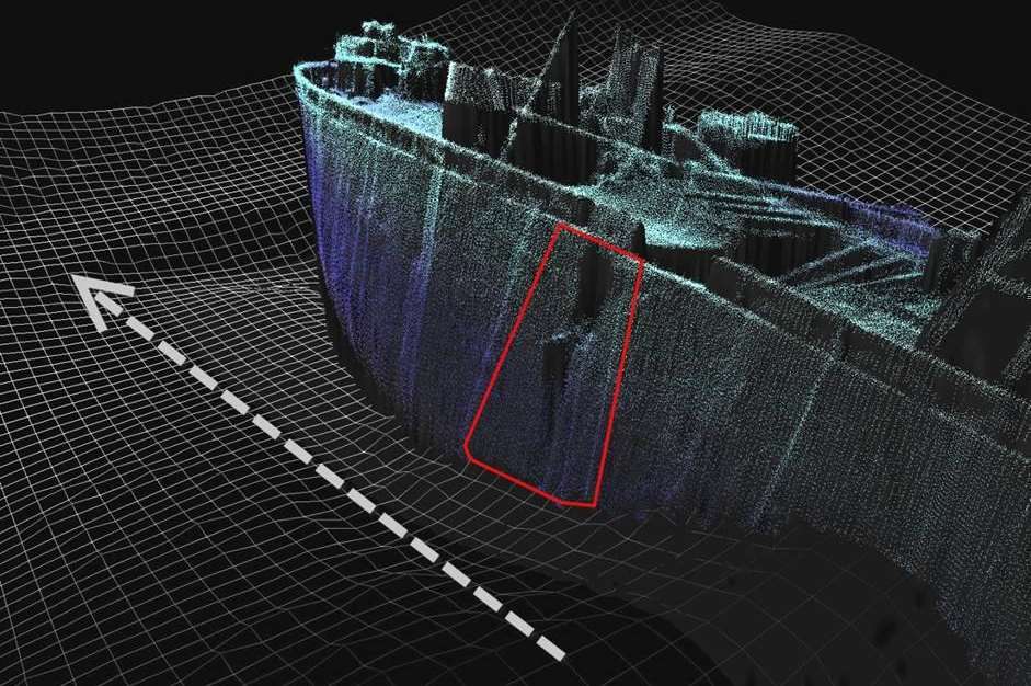 The section of the SS Richard Montgomery's cracked hull