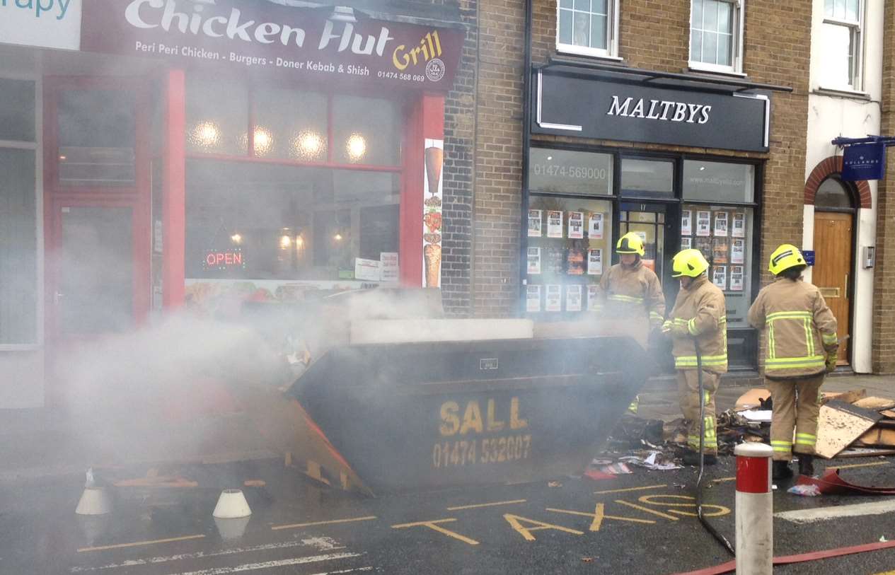 Firefighters deal with the skip fire in Stone Street, Gravesend [Picture: Graham Long]