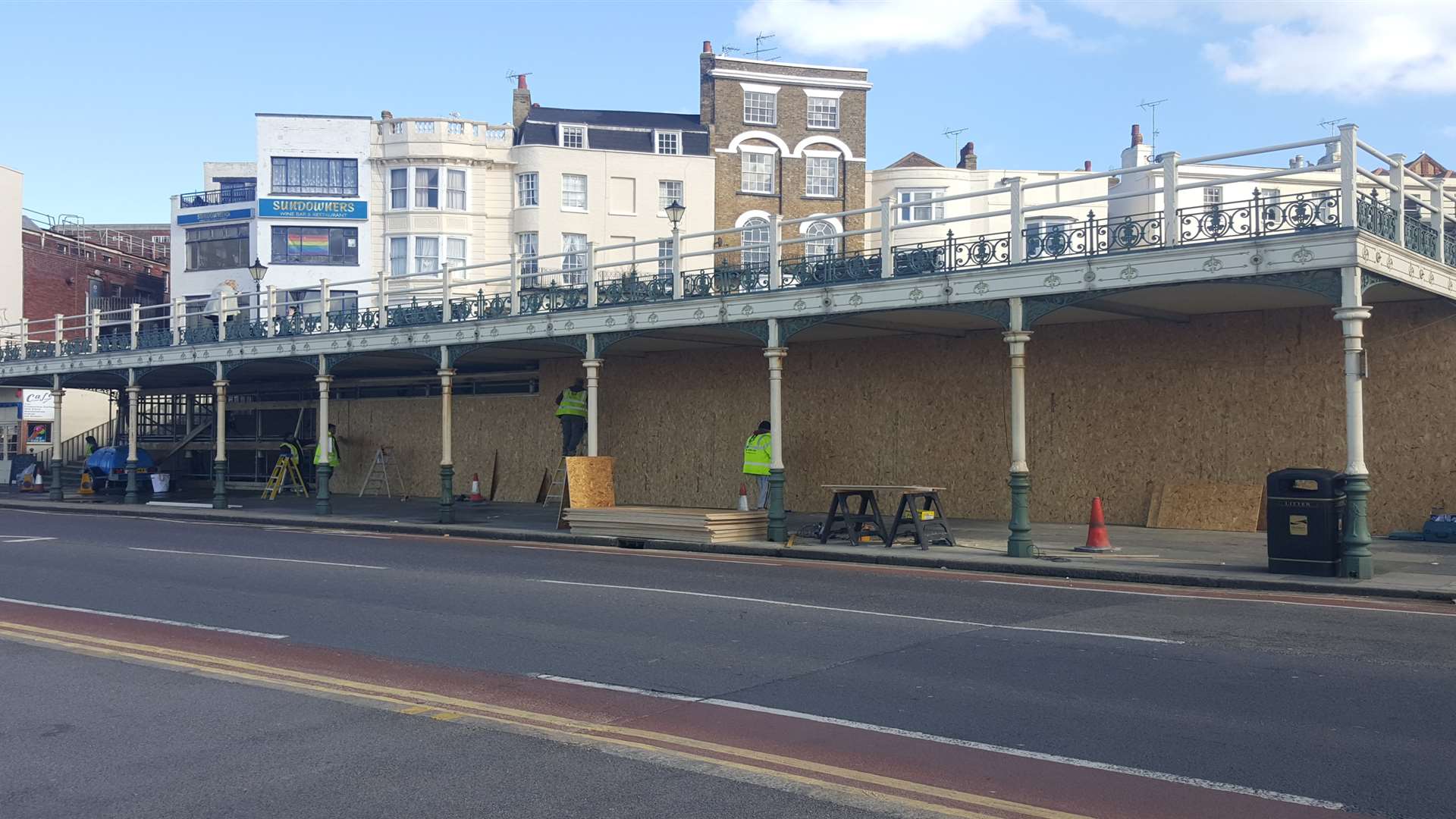 Workmen were seen boarding up the shelter in March