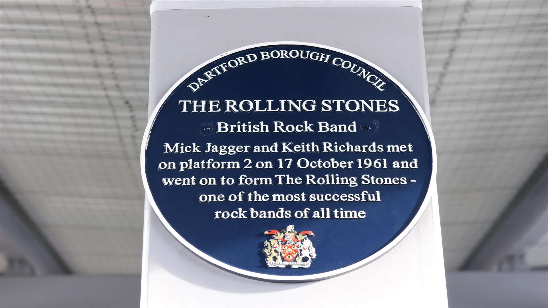 The plaque in Dartford station to mark where Mick Jagger and Keith Richards formed a musical bond