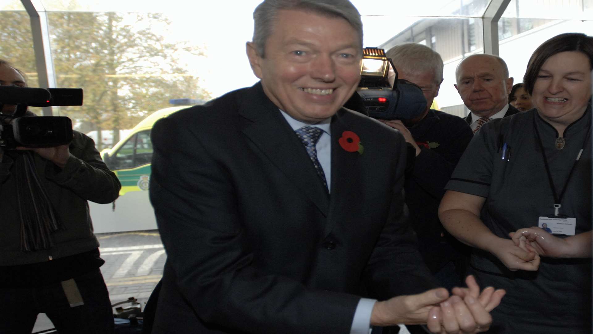 Alan Johnson, who was then Health Secretary, washing his hands as he visits Maidstone Hospital in the immediate aftermath of the C-diff crisis