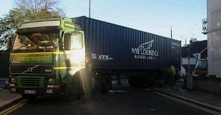 NO WAY THROUGH. The lorry blocking the road. Picture: JON KAILA