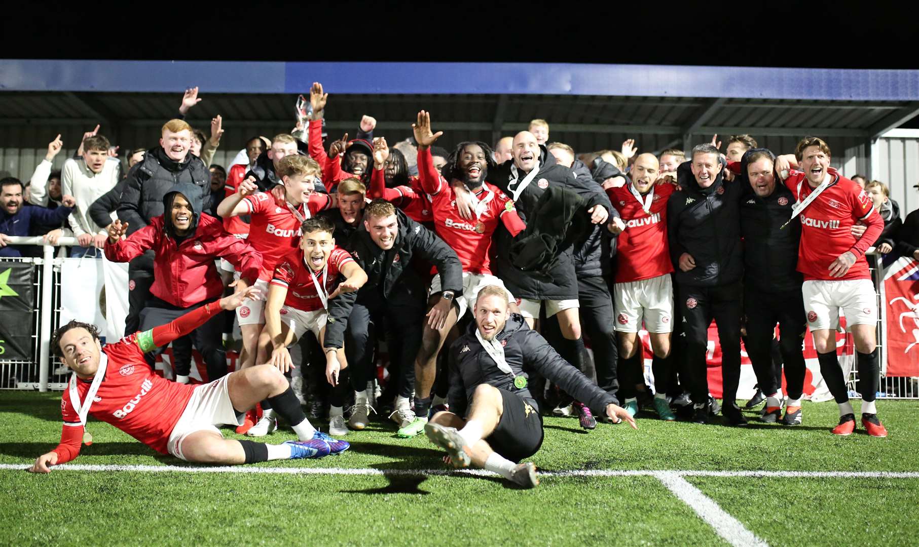 Chatham Town celebrate their trophy win in front of their fans Picture: Max English