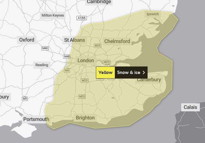 The Met Office has issued a yellow weather warning, with snow and ice expected to hit Kent. Picture: The Met Office