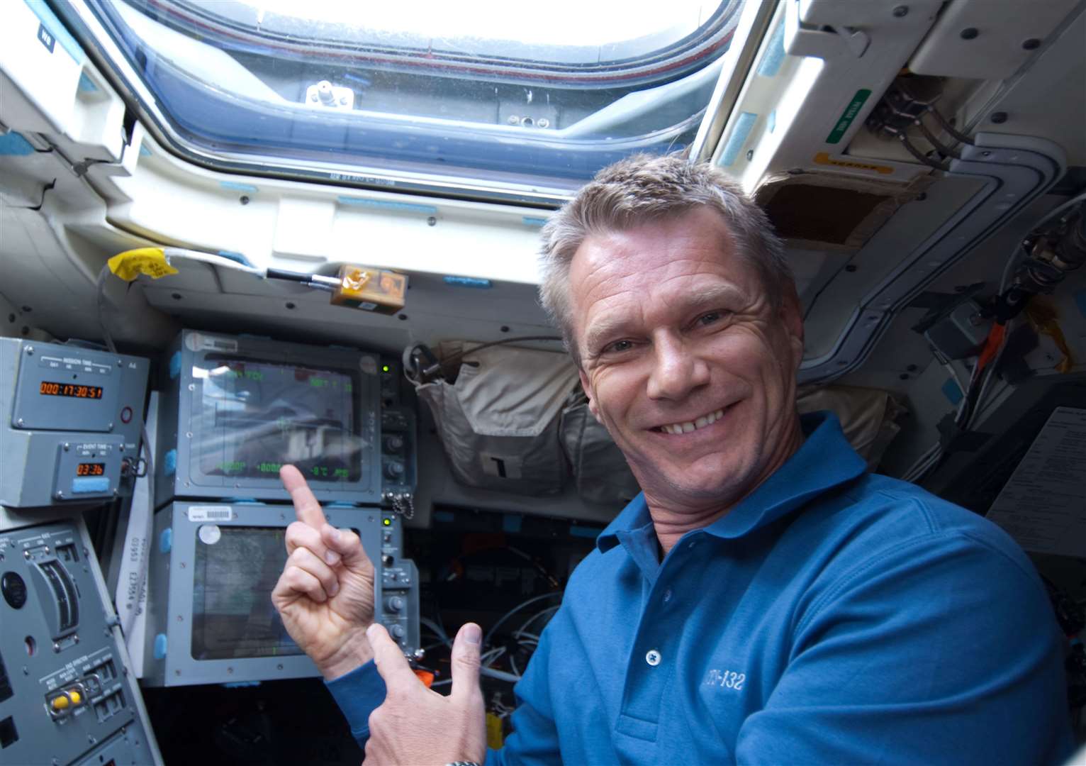 Piers Sellers on the flight deck of the space shuttle. Picture: Nasa