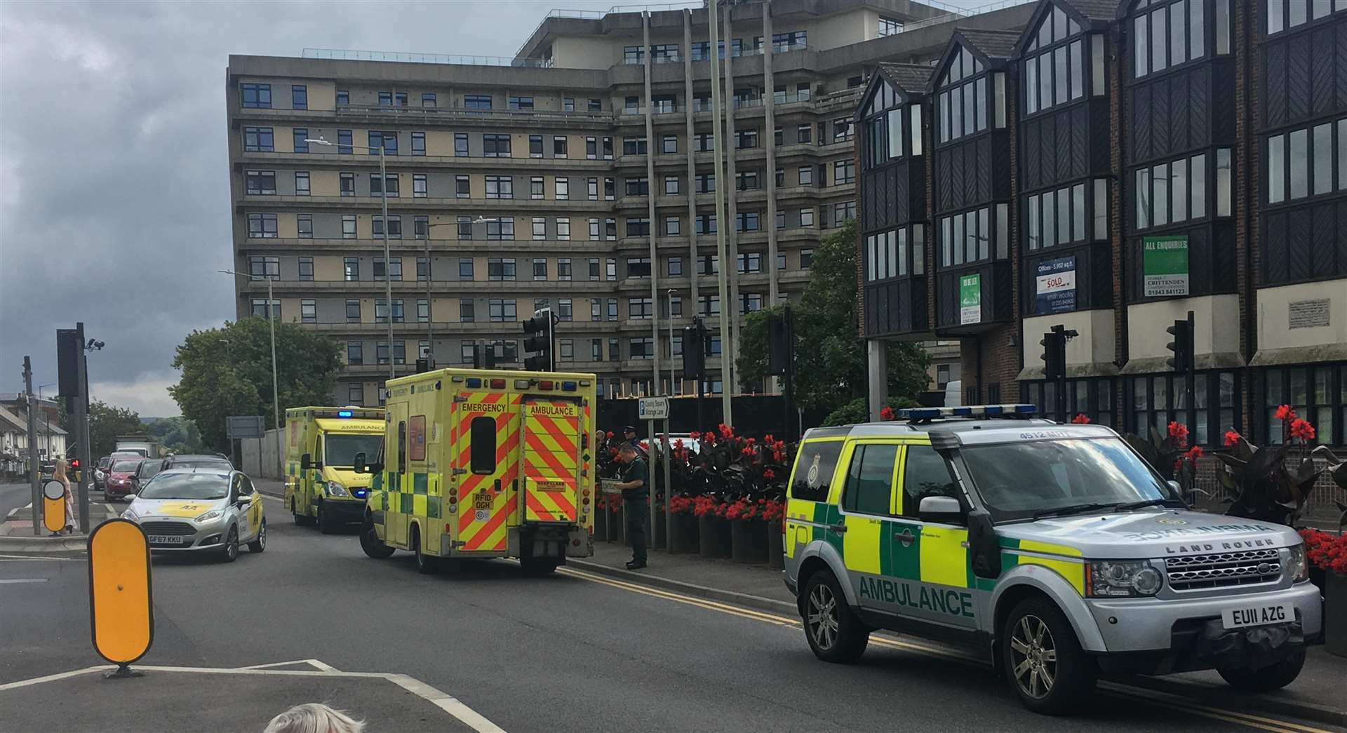 A police car, two ambulances and a paramedic vehicle attended the scene